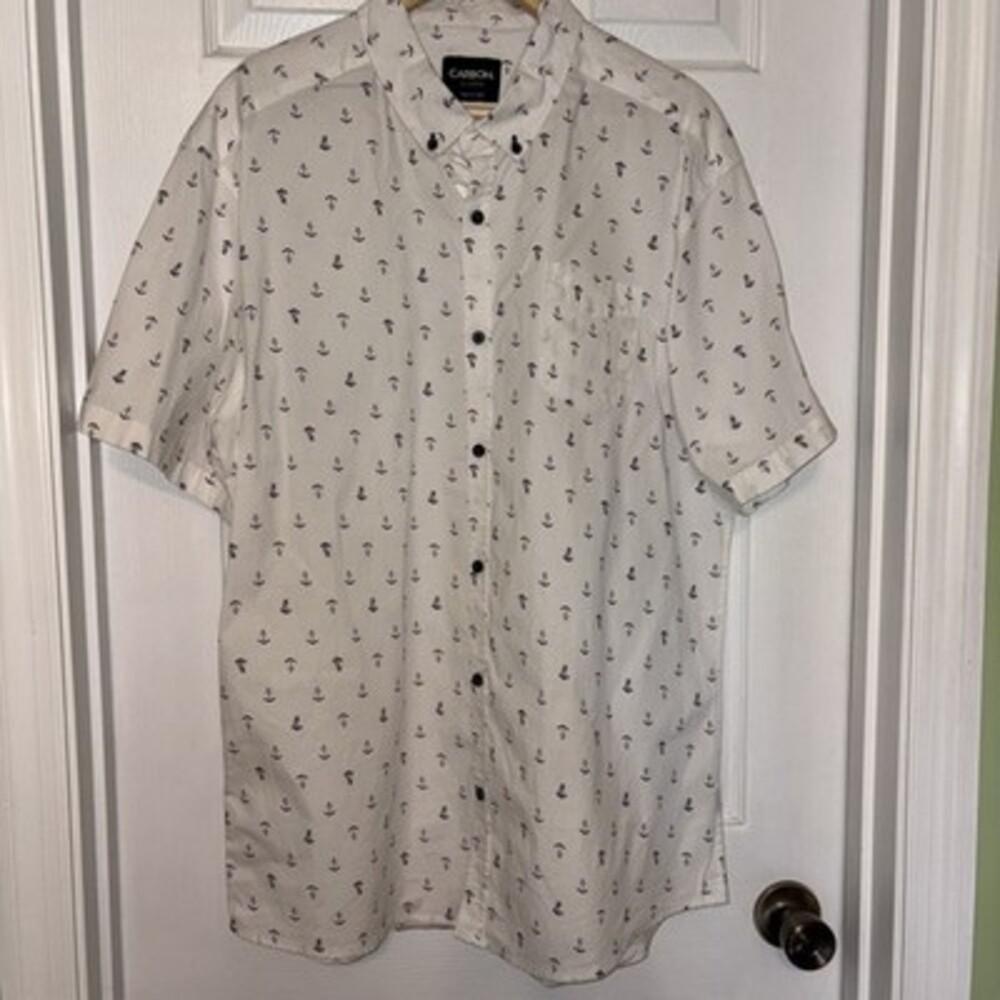 EUC Men’s Carbon Short Sleeve Button Down Shirt, Size XXL, Anchor Nautical Print